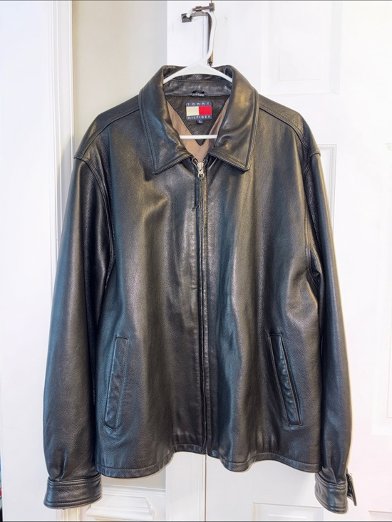 Tommy Hilfiger Other - Vintage 90’s Men’s Tommy Hilfiger Black Leather Bomber Jacket - Size Large